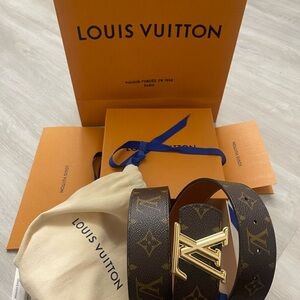 Louis Vuitton Brown Monogram Belt with Gold LV Buckle
